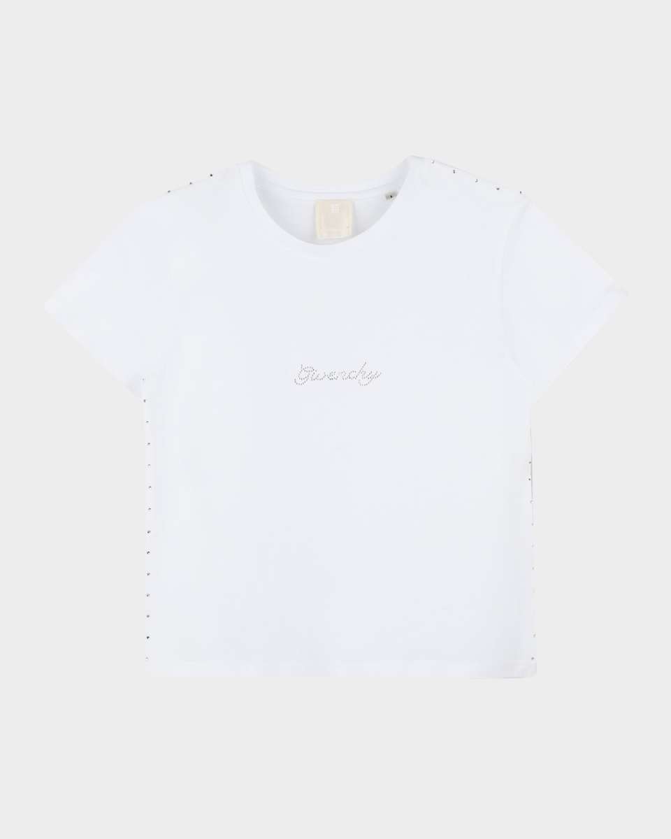 Girl's Rhinestone Script Logo-Print T-Shirt, Size 4-6